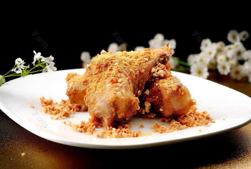 白色方盘小雏菊肉松鸡腿拍摄,高清,摄影图,摄影图片,图片大全,摄影图免费下载
